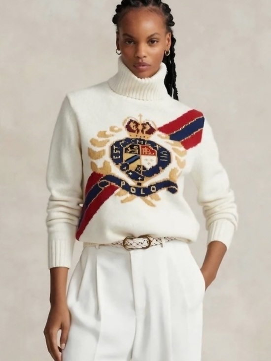 Polo Ralph Lauren Sweaters - Polo Ralph Lauren CreamRed Intarsia Crest Wool Preppy Turtleneck Sweater XXL NWT